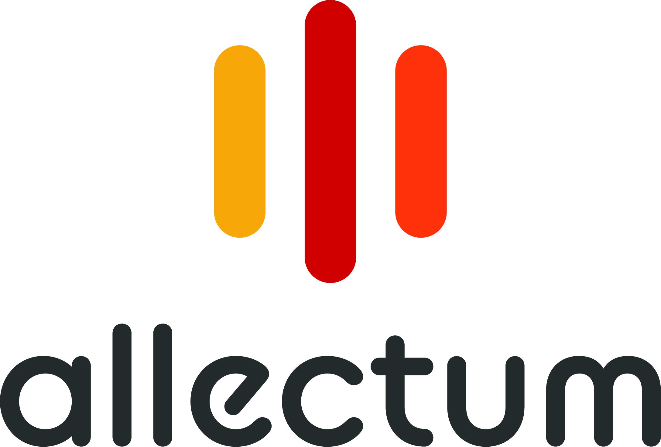 Black text reading allectum with three lines of yellow, red and orange above as a logo